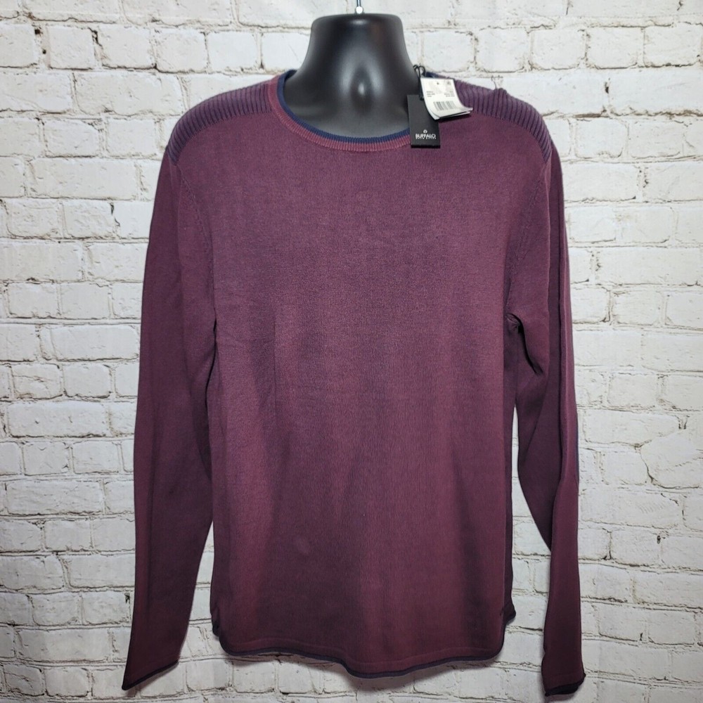 BUFFALO DAVID BITTON  MENS SWEATER CREWNECK KNIT SIZE L 2XL BURGUNDY RED BLUE